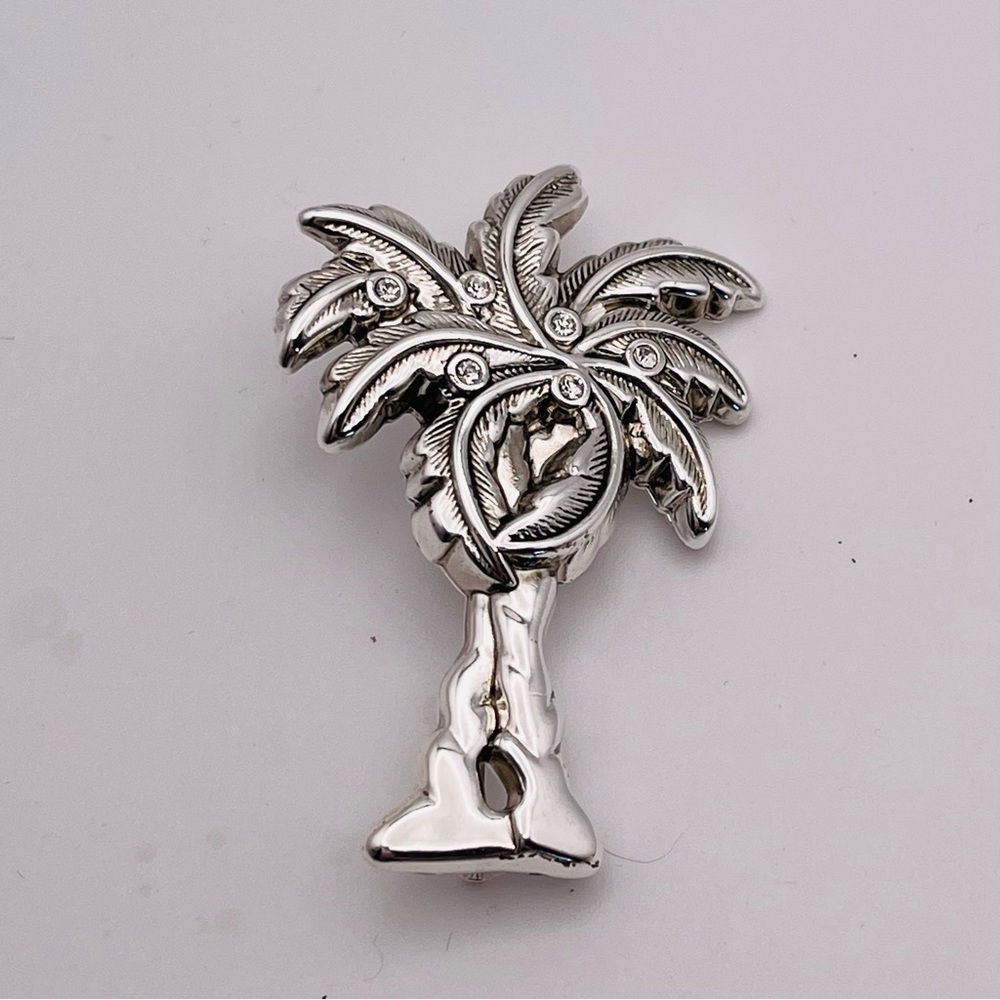 Statement Polished Silver Tone Palm Tree Brooch Pendant by Best - Picture 6 of 13